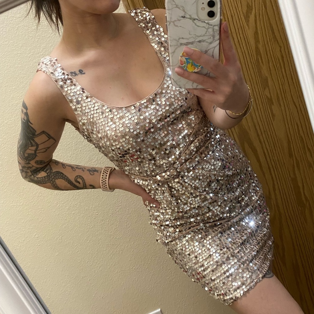 Sequin nude mini dress